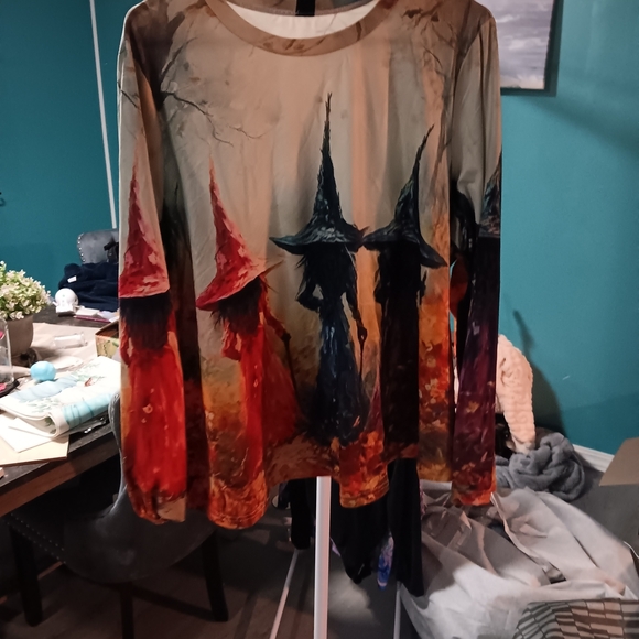 SHEIN Tops - SHEIN Curve 2XL Witch Coven Graphic Long Sleeve Top Halloween
